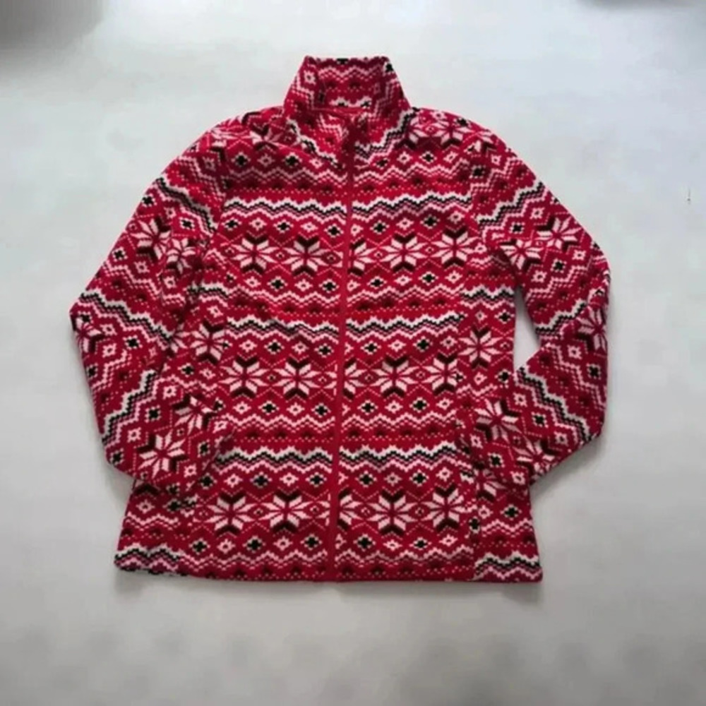 Laura Scott Women's Red Fair Isle Microfleece Jacket Size M
